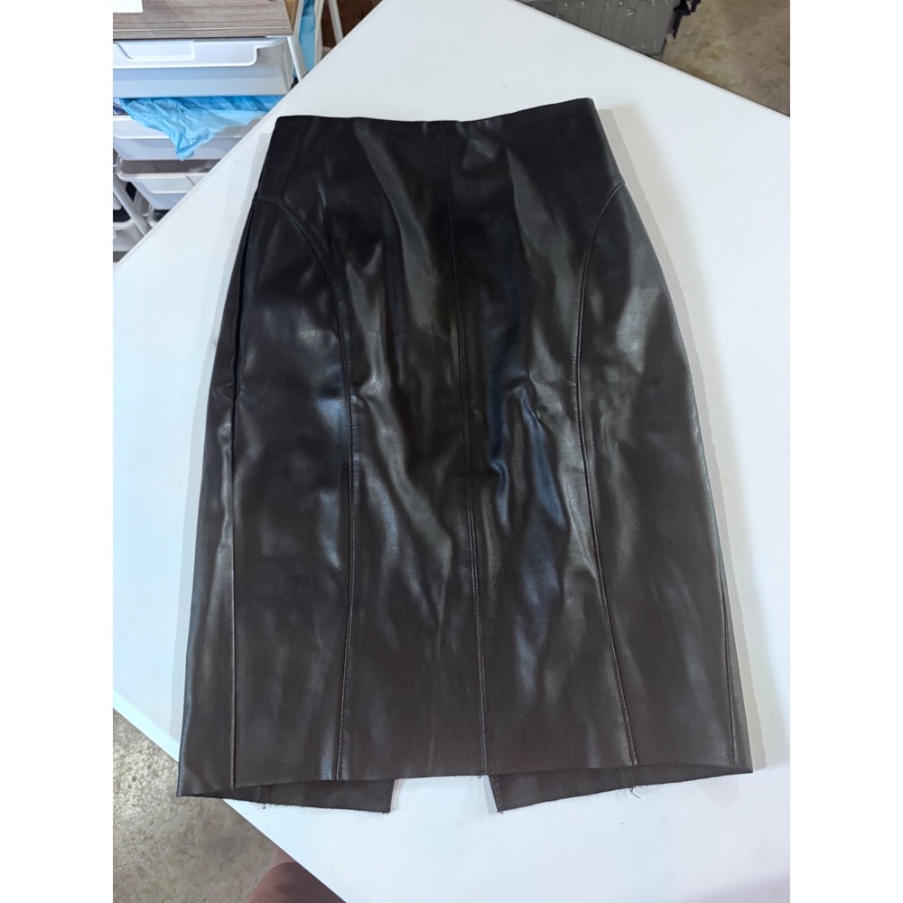 Express Black Faux Leather Pencil Skirt High Waisted Front Slit Size 6